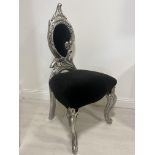 Black suede upholstered hall chair in the French style {H 114cm x W 55cm x D 48cm }.