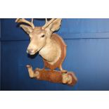 Taxidermy Stags head coat and hat rack {H 67cm x W 20cm x D 60cm}.
