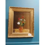 Gilt framed oil on board - Still Life - P Logue '93 {35 cm H x 29 cm W}.