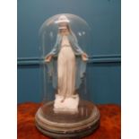 Painted plaster statue of our Lady in original glass dome and wooden plinth {45 cm H x 28 cm Dia.}.