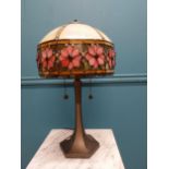 Bronze lamp with leaded glass shade in the Tiffany style {54 cm H x 30 cm Dia.}.