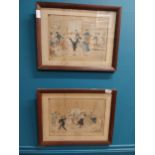 Set of two framed coloured prints - Quadrille and Les Graces. {36 cm H x 47 cm W].