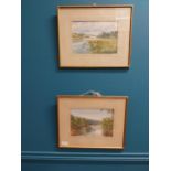 Pair of gilt framed watercolours - Rural Scenes - M Allingham {32 cm H x 39 cm W}.
