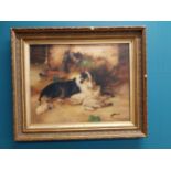 Dog and Lamb oil on canvas mounted in gilt frame. {54 cm H x 64 cm W}.