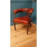 Good quality Edwardian mahogany desk chair with leather upholstered seat raised on turned legs and