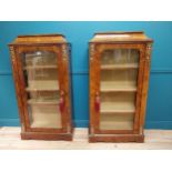 Pair of exceptional quality French burr walnut pier cabinets with ormolu mounts raised on platform