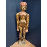 Oriental wooden man figure with articulated arms and legs {H 140CM X W 35CM X D 25CM }.
