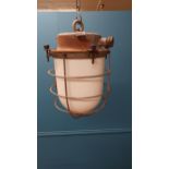 1940s Industrial metal lantern with opaline glass shade {42 cm H x 26 cm Dia.}.