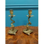 Pair of gilded bronze candlesticks in the Rocco style {23 cm H x 10 cm W x 9 cm D}.
