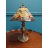 Tiffany style table lamp with packed bronze base. {37 cm H x 23 cm Dia.}