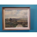 20th C. oil on canvas Mountain Scene by TE Spence. {48 cm H x 59 cm W}.
