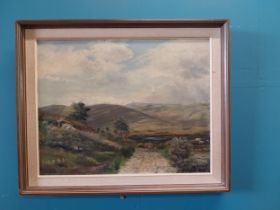 20th C. oil on canvas Mountain Scene by TE Spence. {48 cm H x 59 cm W}.