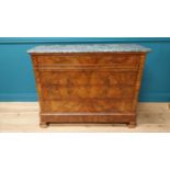 20th C. French burr walnut chest of drawers with marble top and four long graduated drawers {94 cm H