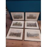 Set of six framed Horseracing at Epsom coloured prints. {50 cm H x 66 cm W}.