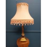 Good quality brass Corinthian column table lamp with cloth shade. {74 cm H x 44 cm Dia.}.