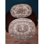 Two 19th C. brown and white ceramic platters. {32 cm H x 40 cm W}.