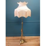 Good quality Edwardian brass telescopic lamp with cloth shade. {185 cm H x 60 cm Dia.}.