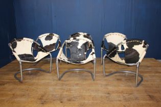 Set of six Retro cowhide and chrome tub chairs {H 68cm x W 64cm x D 50cm }.
