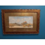 19th C. framed watercolour Country Scene mounted in gilt frame. {54 cm H x 80 cm W}.