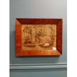 19th C. tapestry mounted in rosewood frame [35 cm H x 44 cm W].