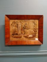 19th C. tapestry mounted in rosewood frame [35 cm H x 44 cm W].