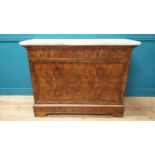 19th C. French burr walnut chest of drawers with marble top and four long graduated drawers {100