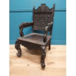 19th C. Anglo Indian carved wooden chair {110 cm H x 67 cm W x 63 cm D}.