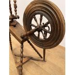 19th C. oak spinning wheel {H 115cm x W 58cm x L 68cm}.