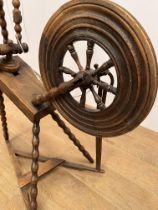 19th C. oak spinning wheel {H 115cm x W 58cm x L 68cm}.
