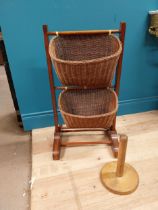 Mahogany wool shop display with baskets {76 cm H x 43 cm W x 34 cm D}.and wooden wool winder {30