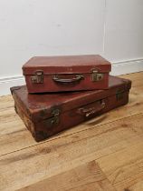 Two early 20th. C. leather suitcases { 17cm H X 66cm W X 38cm D & 15cm H X 45cm W X 32cm D }.