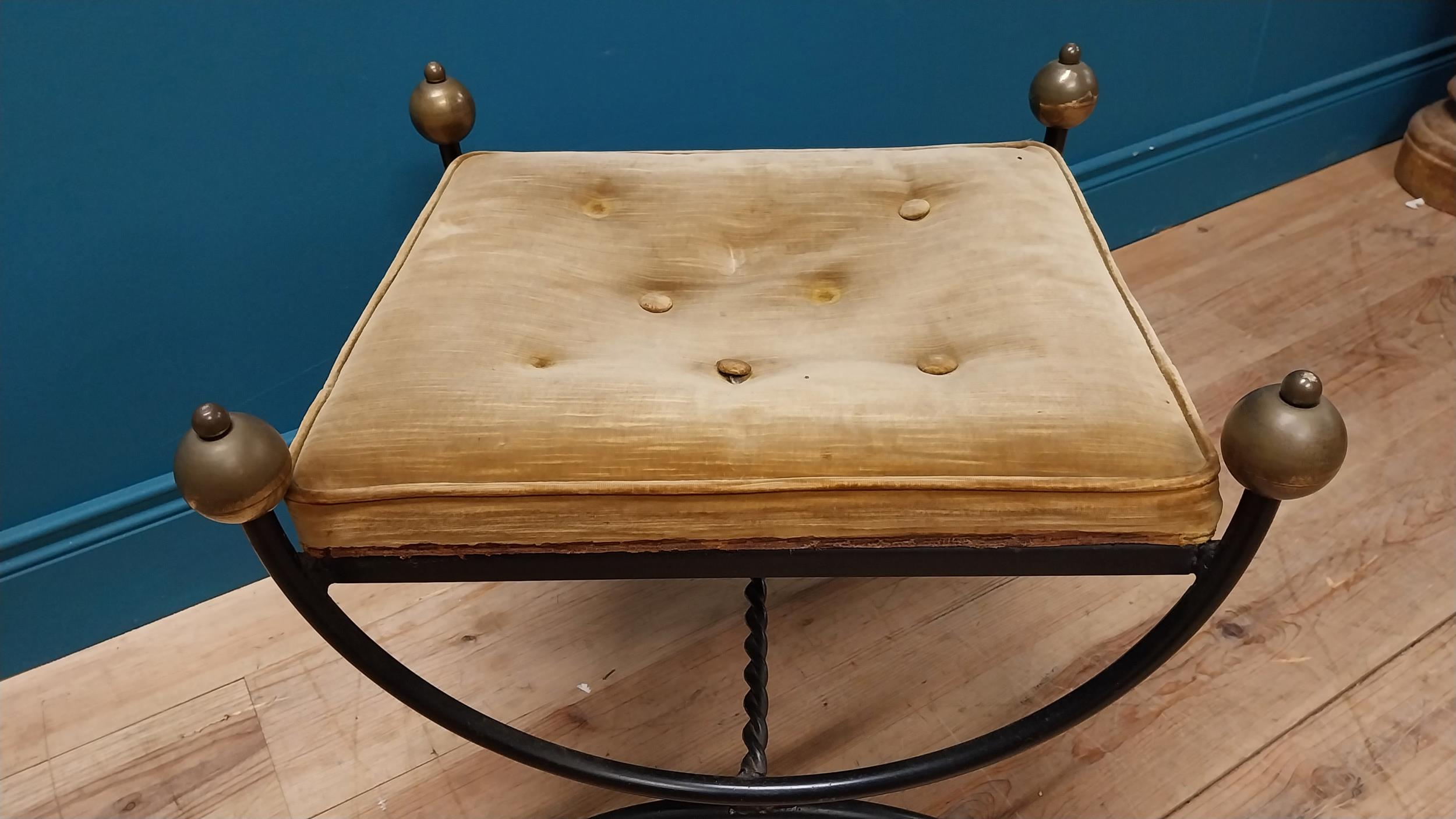Good quality early 20th C. metal and brass footstool with upholstered seat in the lyre form {51 cm H - Image 2 of 4