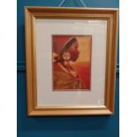 Framed print of Zulu girl. {53 cm H x 45 cm W}.