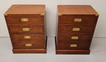 Pair of exceptional quality walnut lockers with four drawers, brass mounts and brass handles in