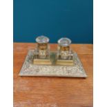 19th C. brass desk set. {12 cm H x 22 cm W x 16 cm D}.