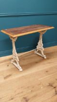 19th C. decorative cast iron table with mahogany top {75 cm H x 96 cm W x 50 cm D}.