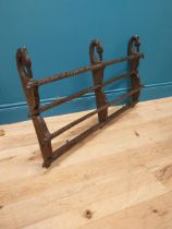 Early 20th C. oak plate rack decorated with Herons. {56 cm H x 99 cm W x 12 cm D}.