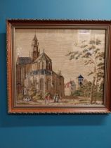 19th C. framed woollen tapestry of Church Building worked by Jane Wilson 1871 {57 cm H x 65 cm W}
