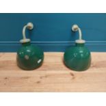 Pair of 1940's industrial enamel wall lights with original brackets. {23 cm H x 50 cm W x 30 cm D}.