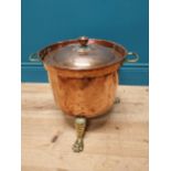 Early 19th C. copper and brass coal bucket decorated with rosette raised on lion paw feet {34 cm H x