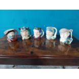 Selection of five Doulton ceramic Toby jugs {20 cm H 18 cm W 14cm D}.