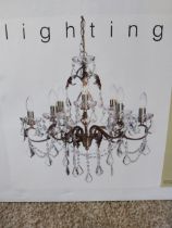 Juliet brushed brass nine branch crystal chandelier - unused new in box.{ cm H cm W cm D}.