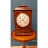 Good quality Edwardian mahogany and brass inlaid bracket clock with enamel dial in the Regency style