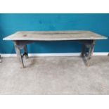 Early 19th C. rustic pine kitchen table. {76 cm H x 193 cm W x 79 cm D}.{ cm H cm W cm D}.