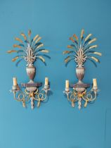 Pair of exceptional quality carved wooden and gilded metal Italian wheatsheaf wall sconces {72 cm