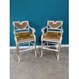 Pair of good quality painted and gilded counter stools with crushed velvet upholstered seat in the