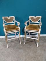 Pair of good quality painted and gilded counter stools with crushed velvet upholstered seat in the