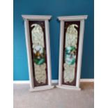 Rare pair of Art Nouveau Oriental reverse glass panels mounted in painted mahogany frames {186 cm