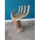 Carved hardwood stool in the form of a Hand. {75 cm H x 42 cm W x 45 cm D}.{ cm H cm W cm D}.