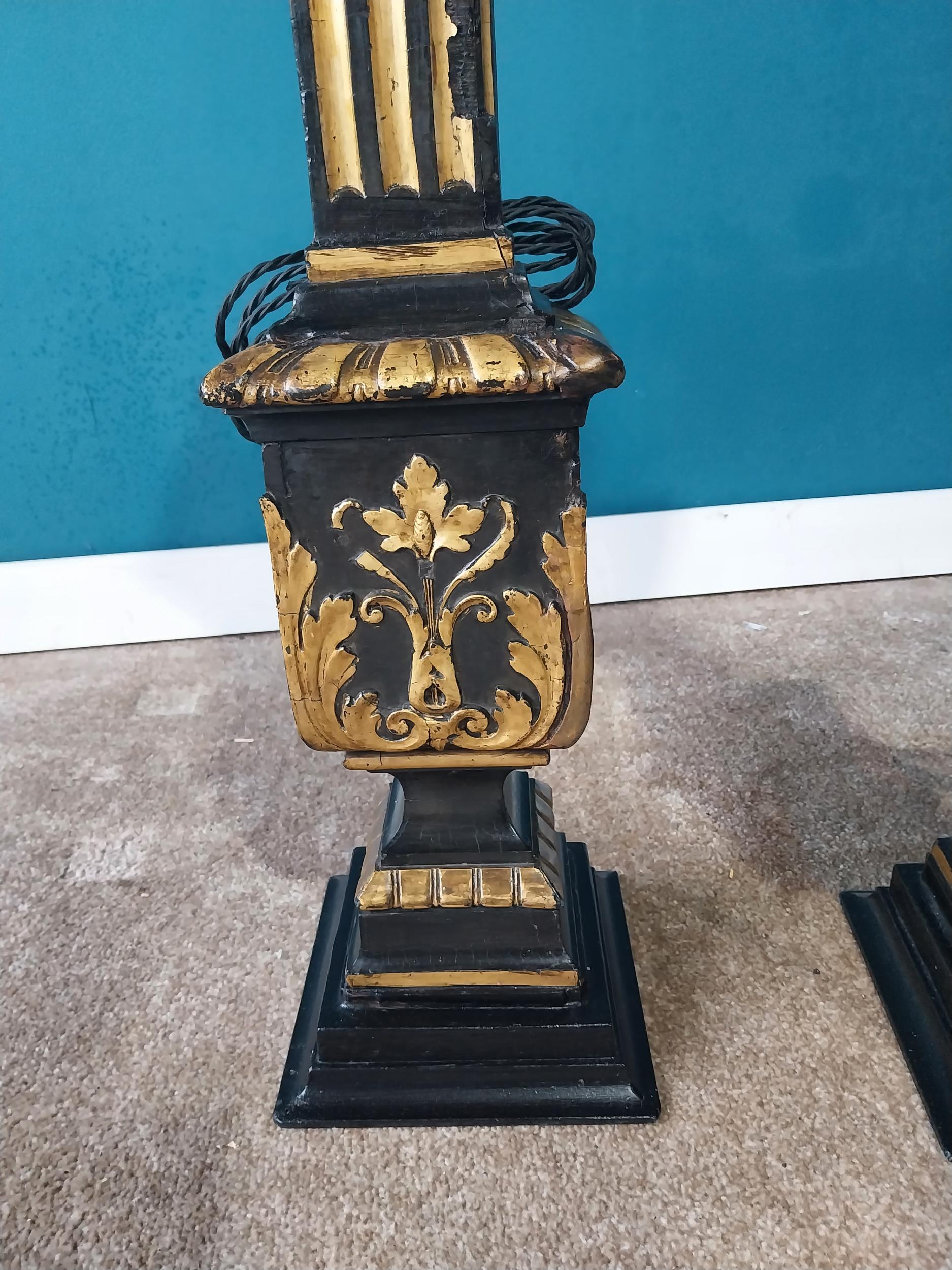 Pair of good quality gilded and ebonised William IV table lamps. {85 cm H x 20 cm W x 20 cm D}.{ - Image 3 of 5